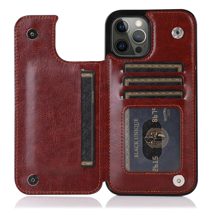 Capa para iPhone com Carteira Multi Card Holder - Design Retrô e Flip Prático