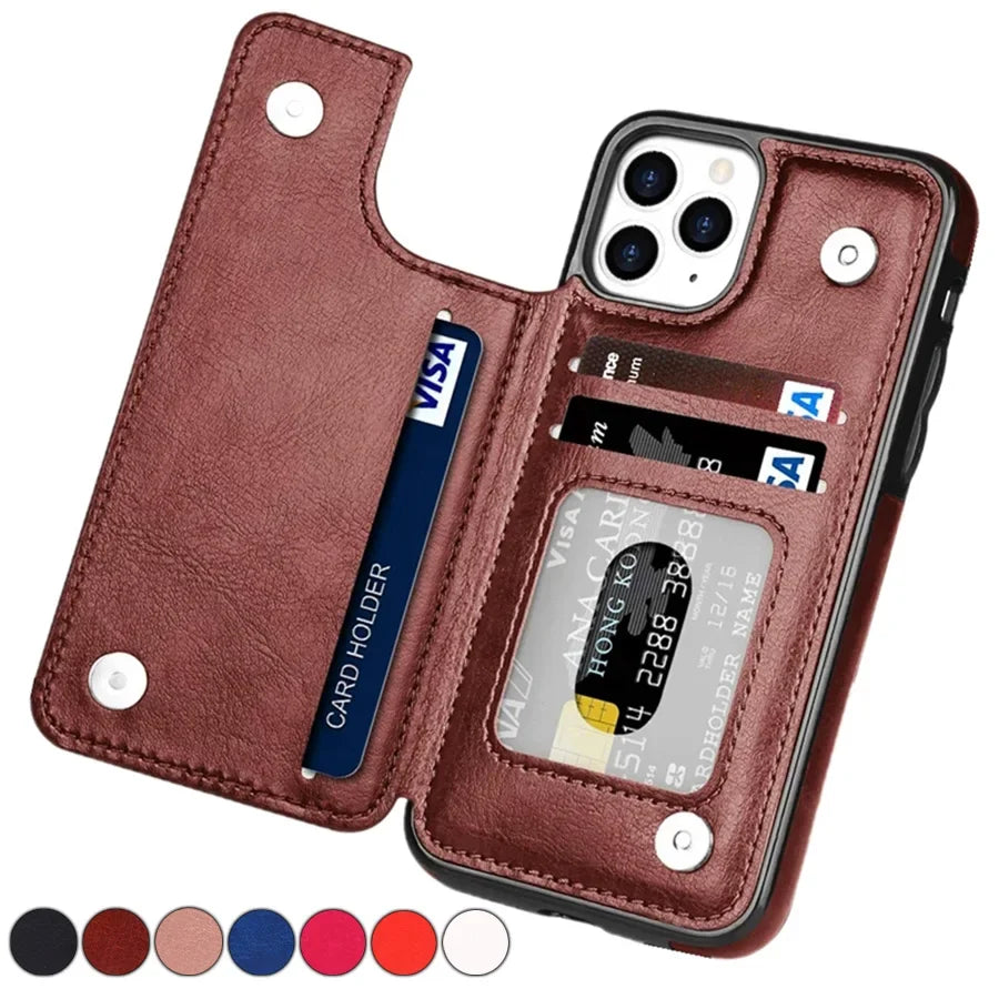 Capa para iPhone com Carteira Multi Card Holder - Design Retrô e Flip Prático